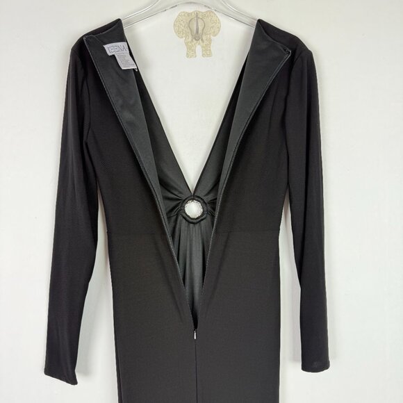 NWT Ieena by Mac Duggal #26514 Plunging Long Sleeve Pearl Keyhole Gown Black 0 - Picture 14 of 16